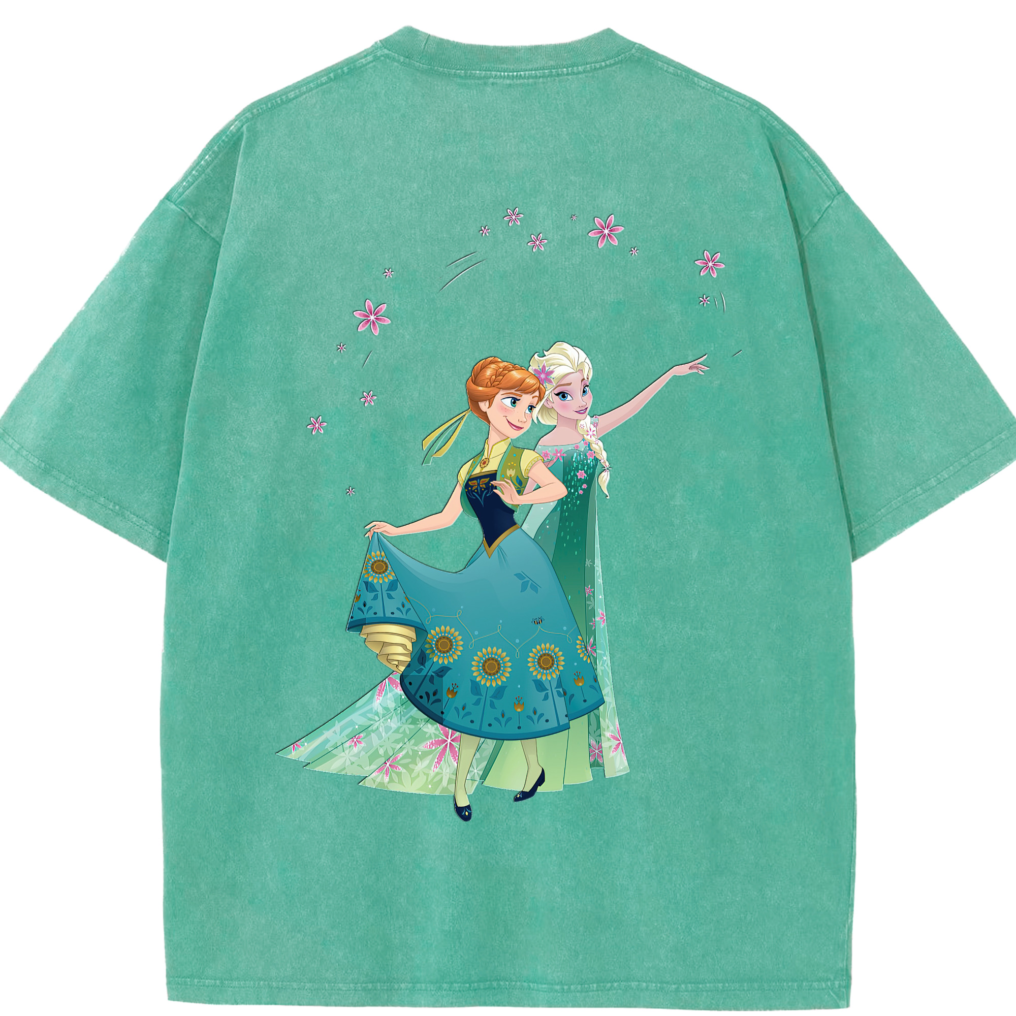 （画像用） アナと雪の女王 アンナ エルサ Frozen Anna Elsa 綿100% ヴィンテージ風 半袖Tシャツ（背面プリント）